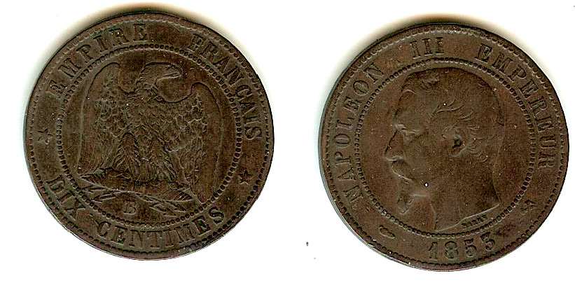 10 Centimes Napoléon III 1853B aVF